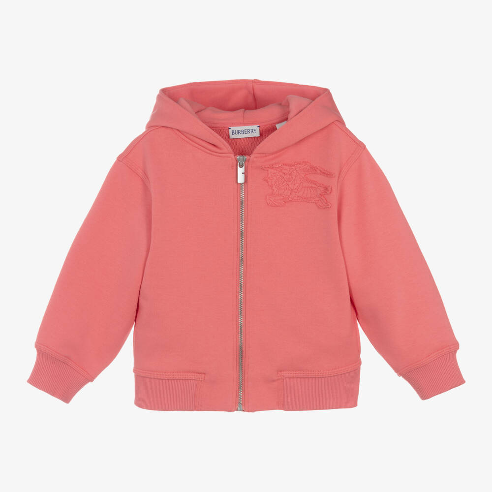 Burberry-Girls Coral Cotton Zip Hoodie | Childrensalon Outlet