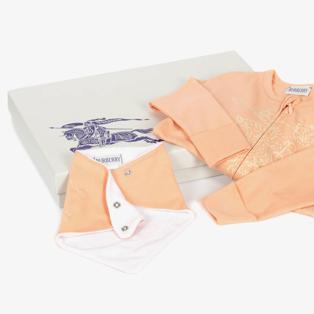 Burberry-Girls Coral Organic Cotton Babysuit Duo | Childrensalon Outlet