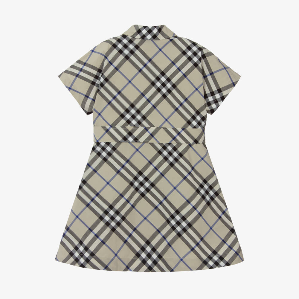 Burberry-قميص ستايل فستان كاروهات قطن لون رمادي | Childrensalon Outlet