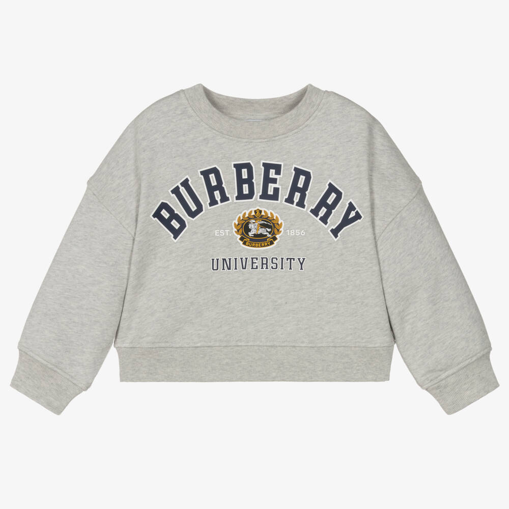 Burberry-Girls Cotton Grey Collegiate Sweatshirt | Childrensalon Outlet