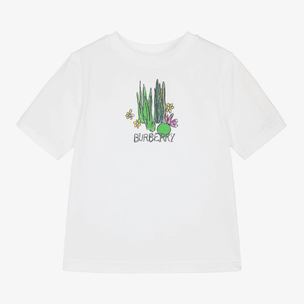 Burberry-Girls Cotton Logo Tee in White | Childrensalon Outlet