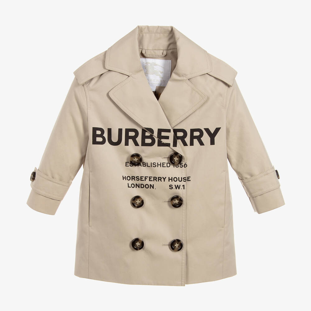 Burberry - Girls Cotton Logo Trench Coat | Childrensalon