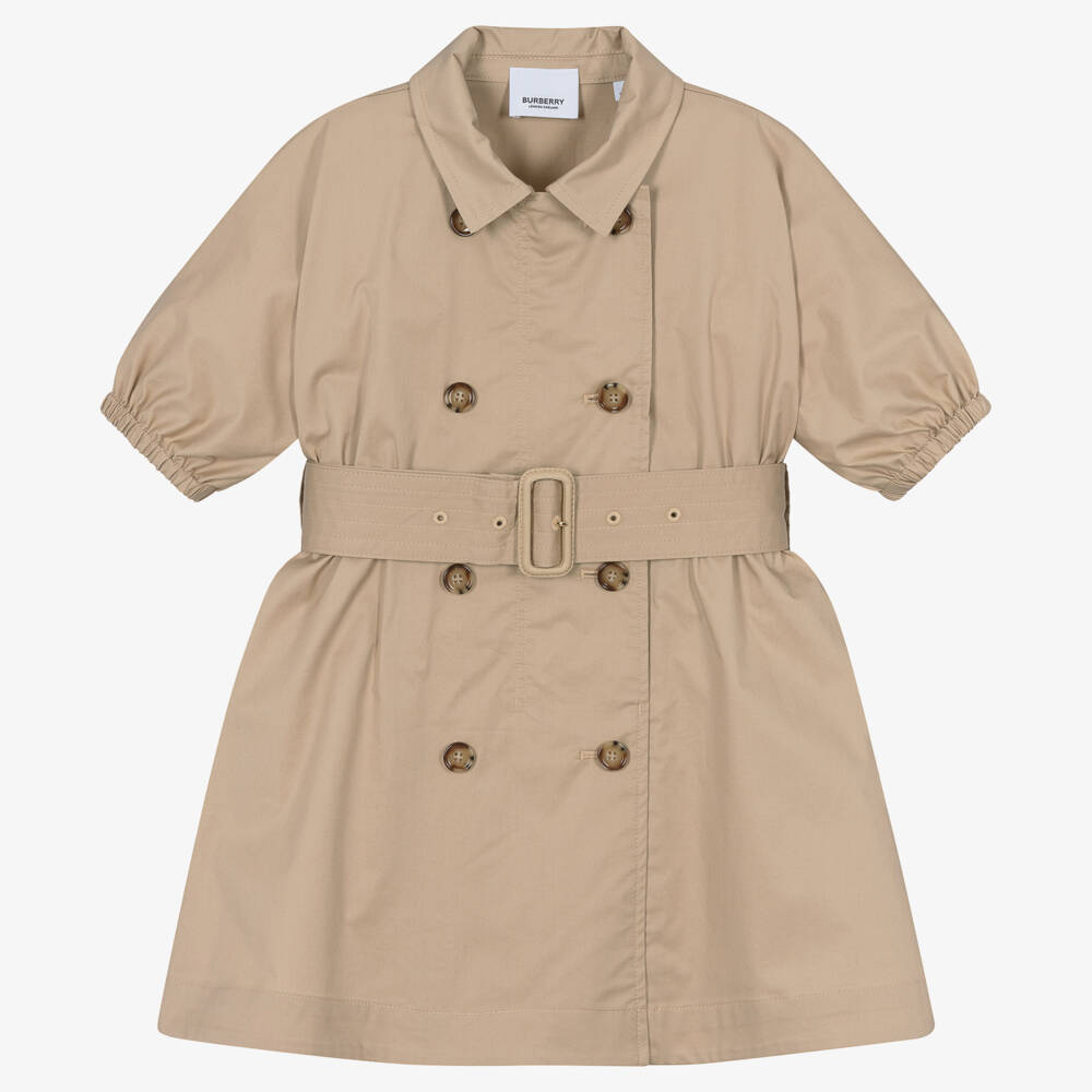 Burberry-Girls Cotton-Twill Beige Dress | Childrensalon Outlet