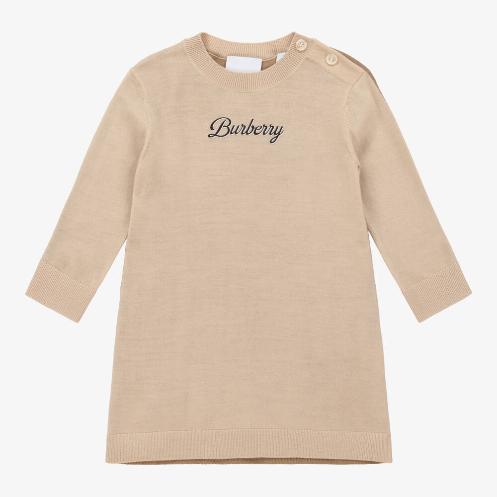Burberry-فستان محبوك بيج دافئ للبنات | Childrensalon Outlet