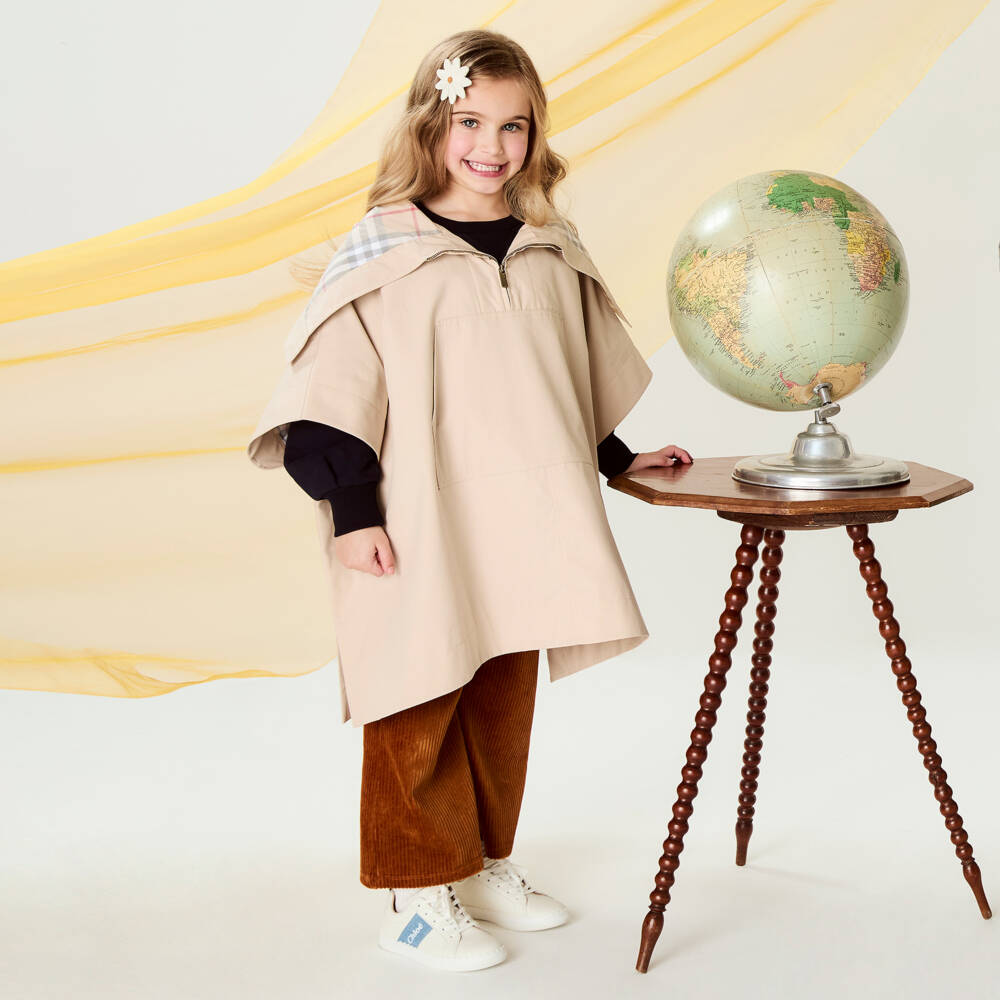 Burberry-Girls Cozy Cotton Beige Cape | Childrensalon Outlet