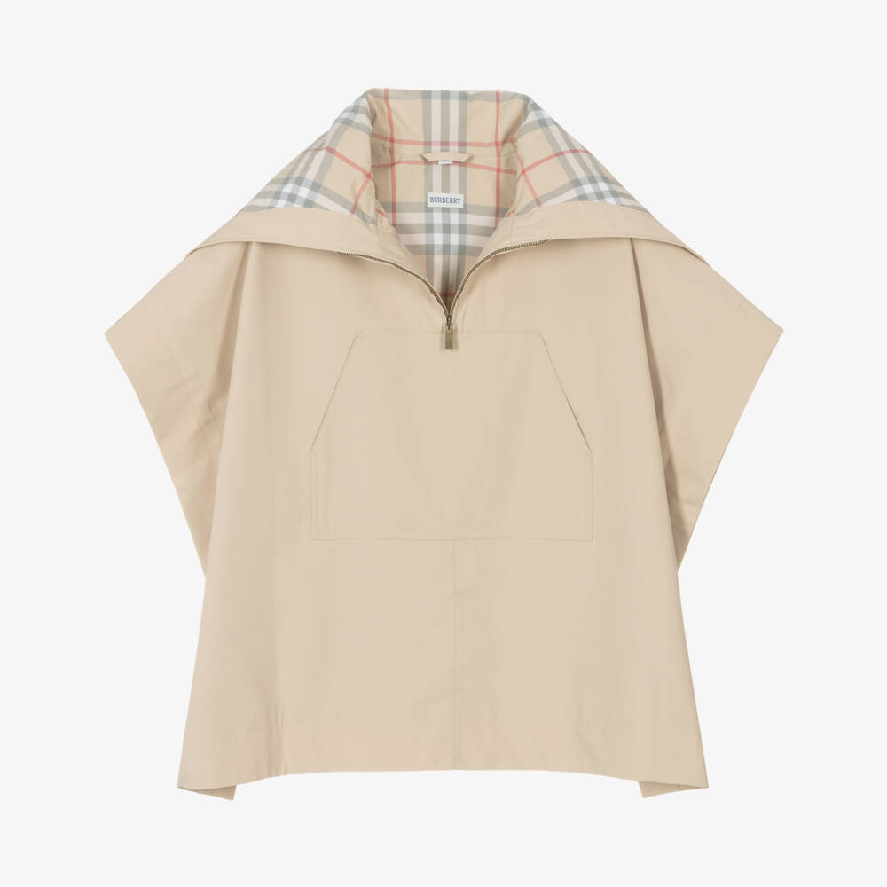 Burberry-Girls Cozy Cotton Beige Cape | Childrensalon Outlet