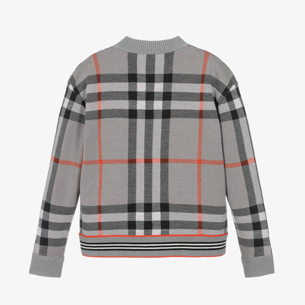 Burberry-Girls Cozy Grey Tartan Knit Cardigan | Childrensalon Outlet