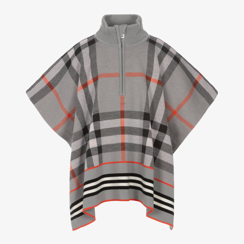 Burberry-Girls Cozy Knit Grey Check Wrap | Childrensalon Outlet
