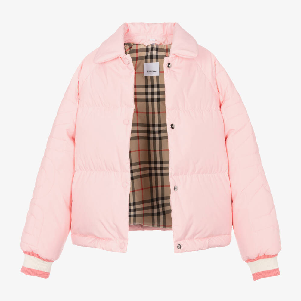 Burberry-Girls Cozy Pink Down Puffer Coat | Childrensalon Outlet
