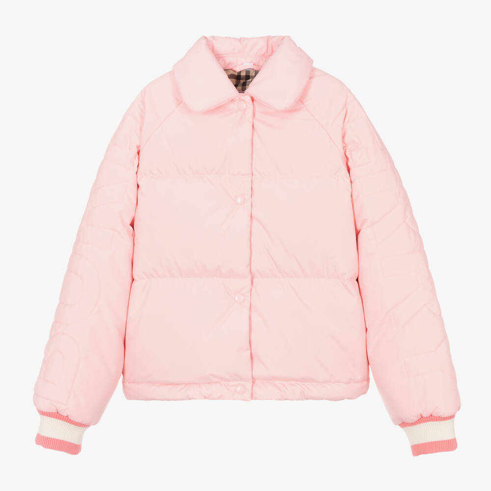 Burberry-Теплый розовый пуховик для девочек | Childrensalon Outlet