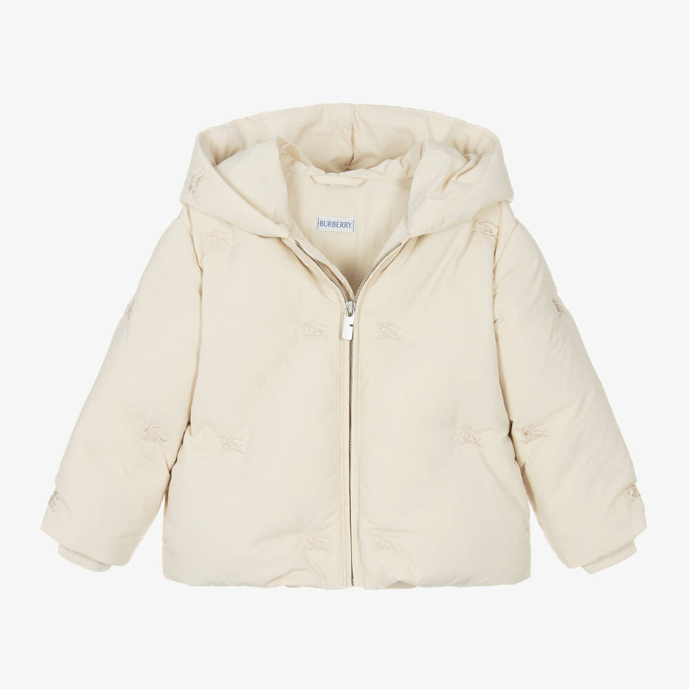 Burberry-Кремовая пуховая куртка с капюшоном для девочек | Childrensalon Outlet