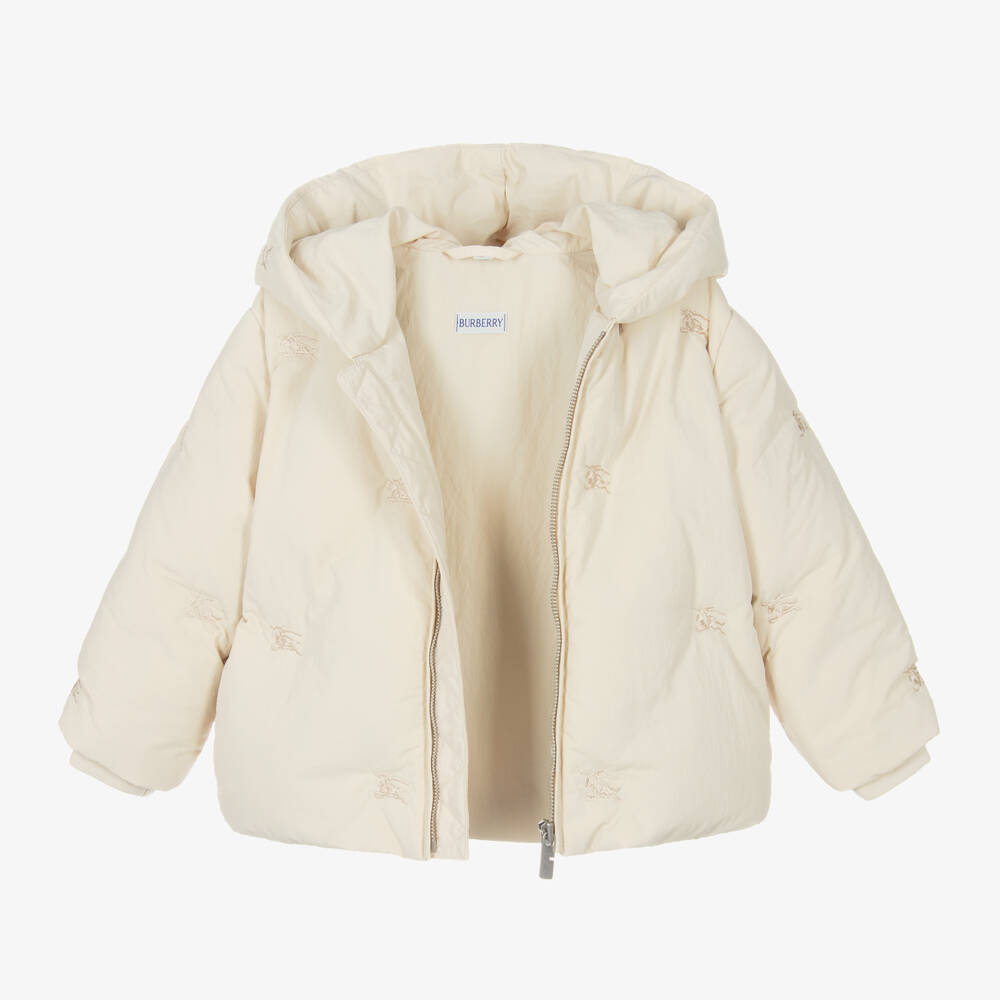 Burberry-Кремовая пуховая куртка с капюшоном для девочек | Childrensalon Outlet