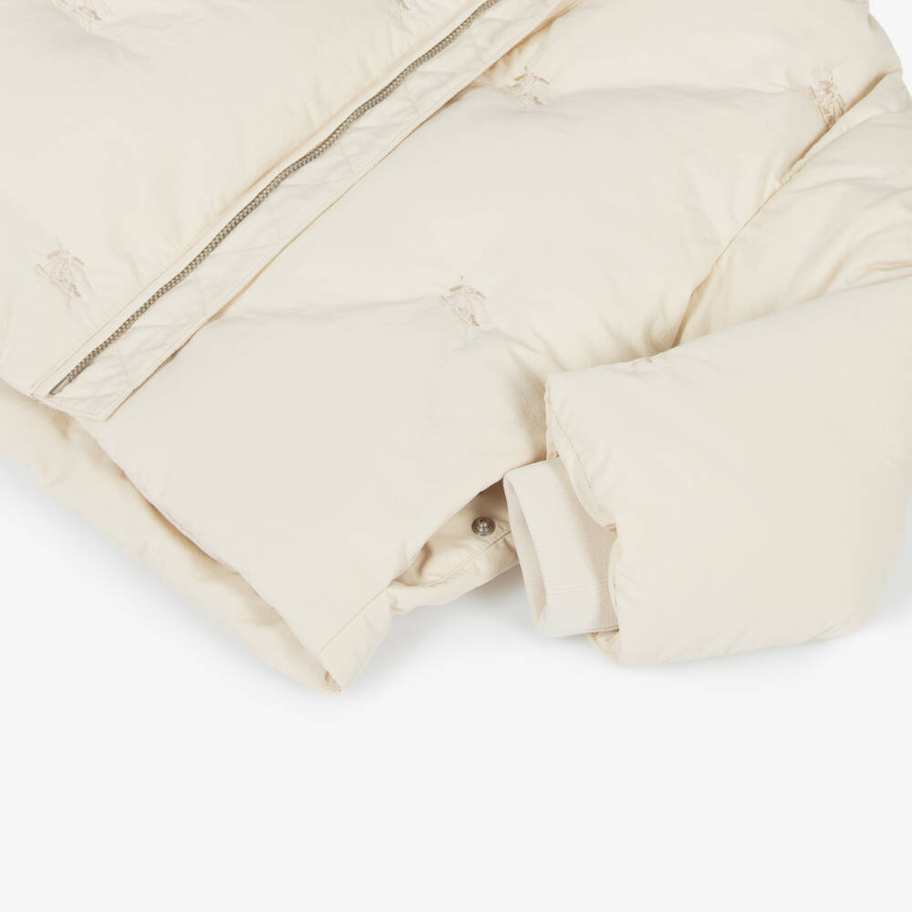 Burberry-Кремовая пуховая куртка с капюшоном для девочек | Childrensalon Outlet