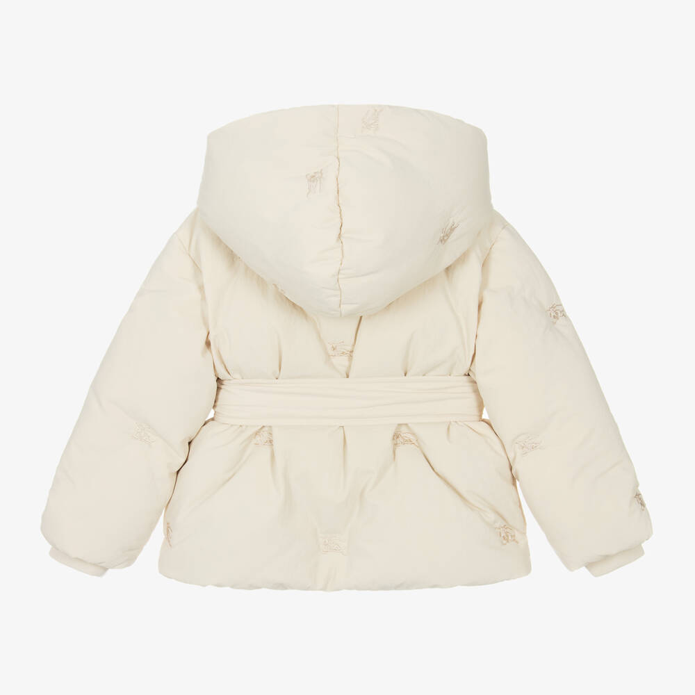 Burberry-Кремовая пуховая куртка с капюшоном для девочек | Childrensalon Outlet