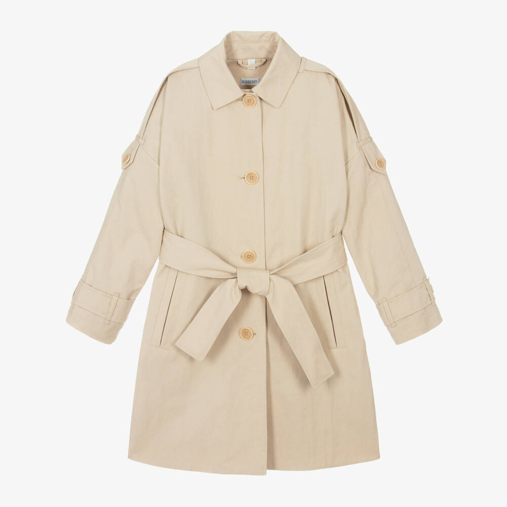 Burberry-Girls Cream Twill Overcoat | Childrensalon Outlet