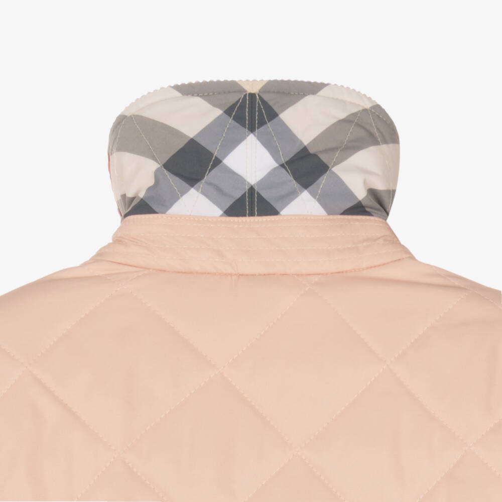 Burberry-Girls Dusty Pink Quilted Coat | Childrensalon Outlet