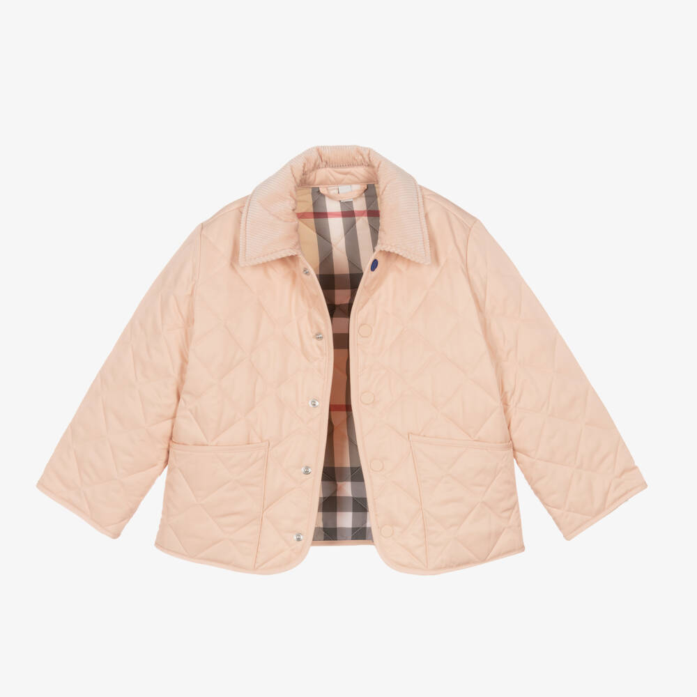 Burberry-Girls Dusty Pink Quilted Coat | Childrensalon Outlet