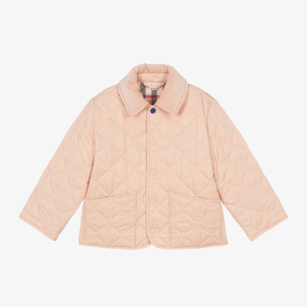 Burberry-Girls Dusty Pink Quilted Coat | Childrensalon Outlet
