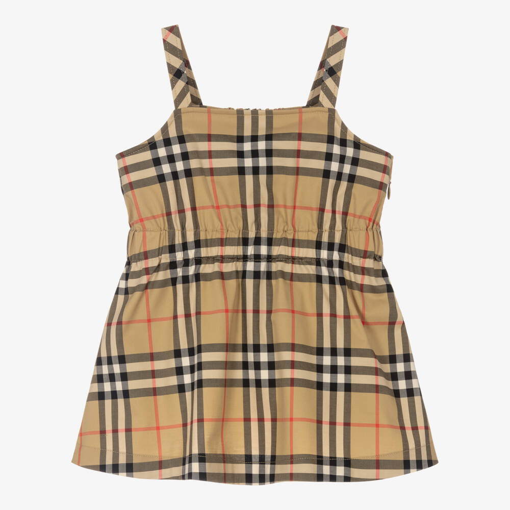 Burberry-فستان بناتي أنيق بنقشة مربعات بيج | Childrensalon Outlet
