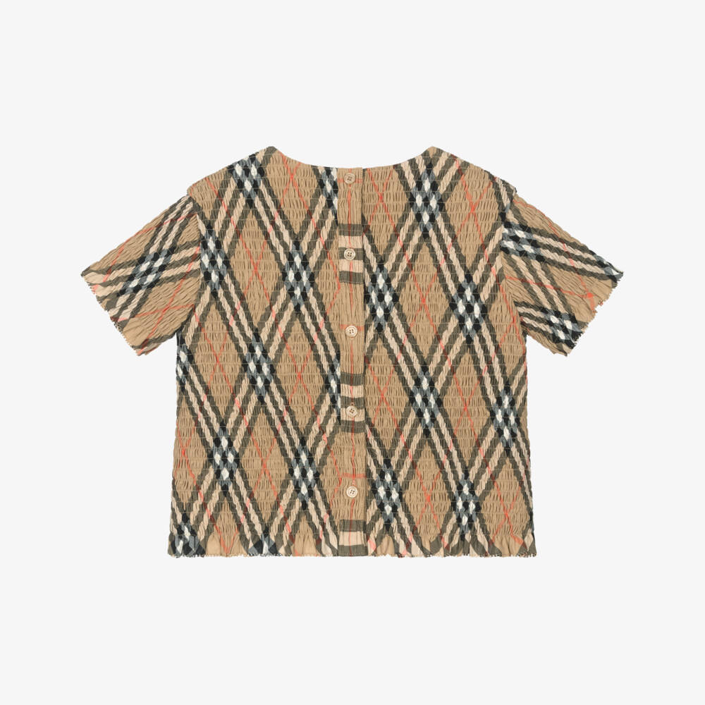 Burberry-Girls Elegant Beige Plaid Top | Childrensalon Outlet
