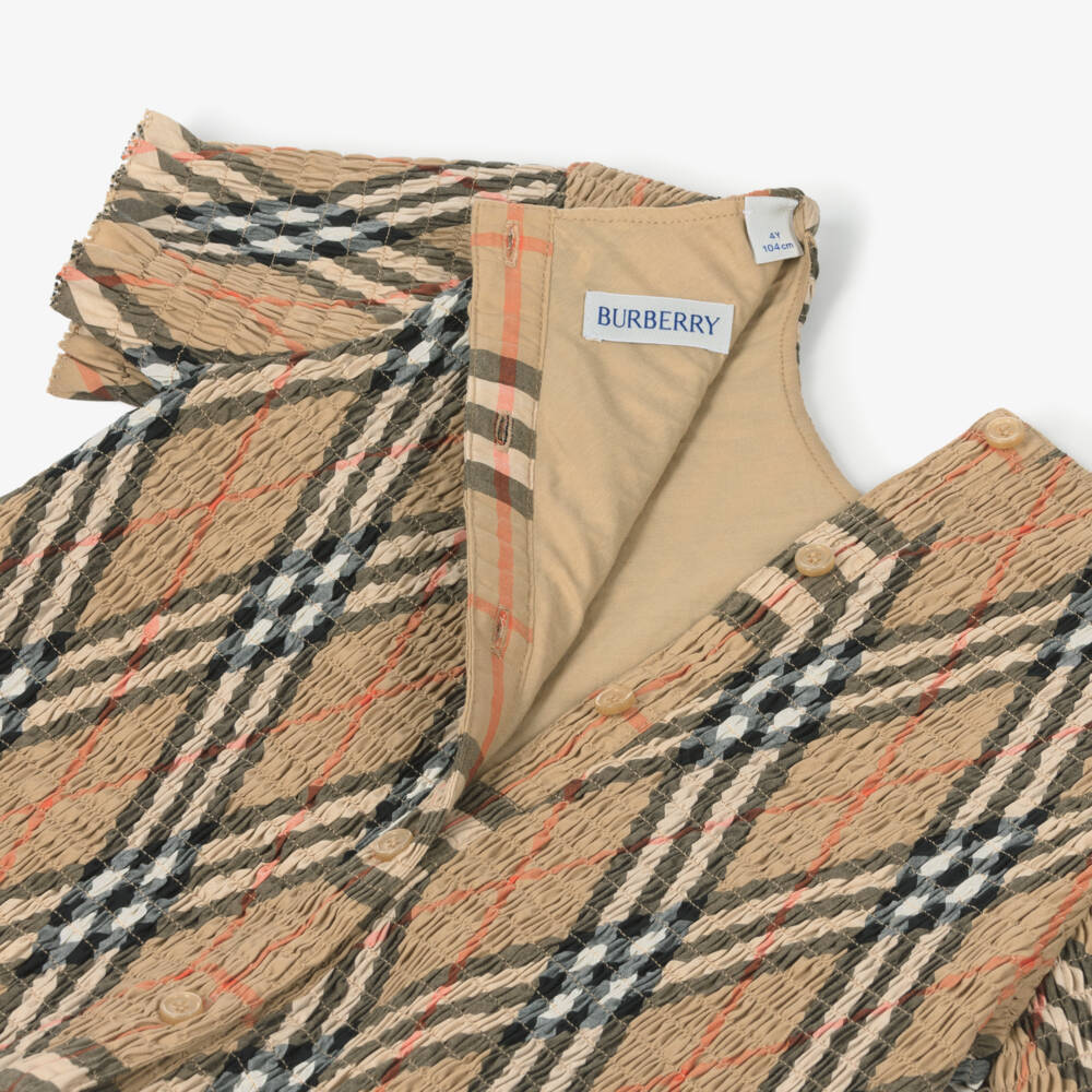 Burberry-Girls Elegant Beige Plaid Top | Childrensalon Outlet