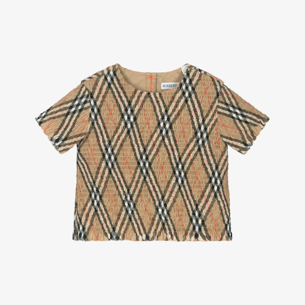 Burberry-Элегантный бежевый топ в клетку для девочек | Childrensalon Outlet