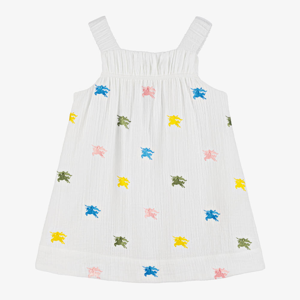 Burberry-Girls' Elegant Ivory Cotton Logo Dress | Childrensalon Outlet