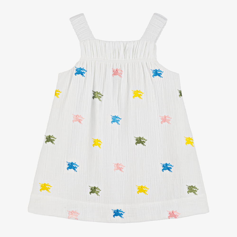 Burberry-Girls' Elegant Ivory Cotton Logo Dress | Childrensalon Outlet