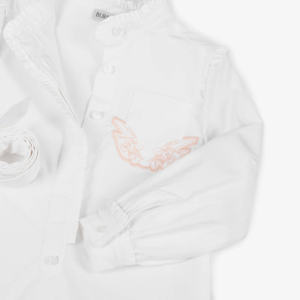 Burberry-فستان بوبلين أبيض أنيق للبنات | Childrensalon Outlet