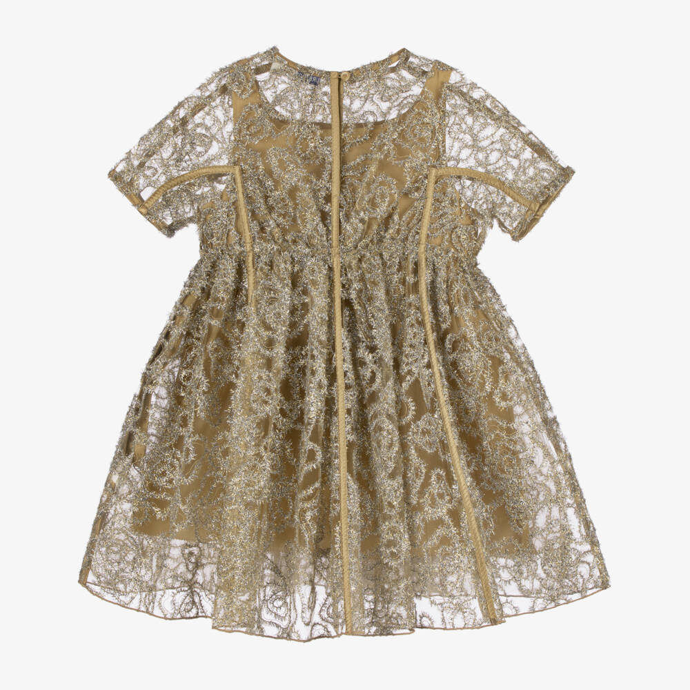 Burberry-فستان احتفالي ذهبي لامع للبنات | Childrensalon Outlet