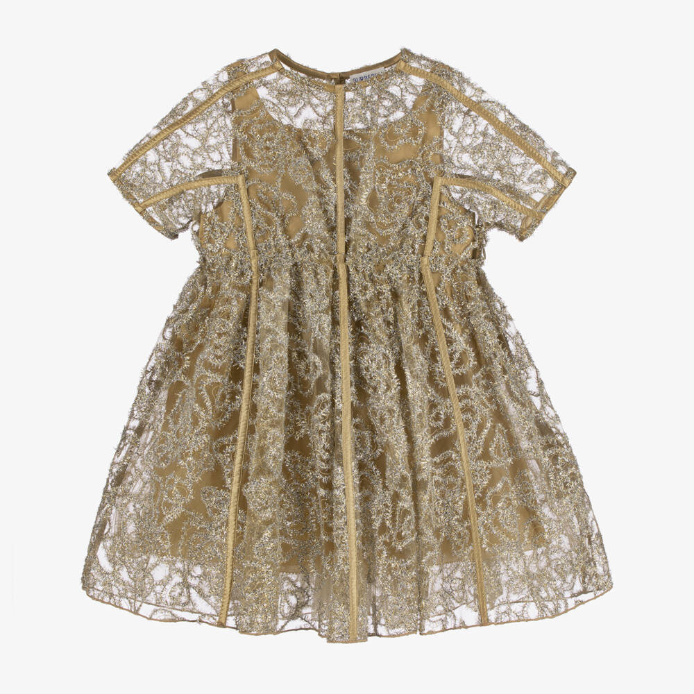 Burberry-Girls Glistening Gold Celebration Dress | Childrensalon Outlet