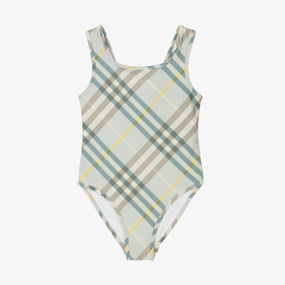 Burberry-Girls Green Check Swimsuit | Childrensalon Outlet