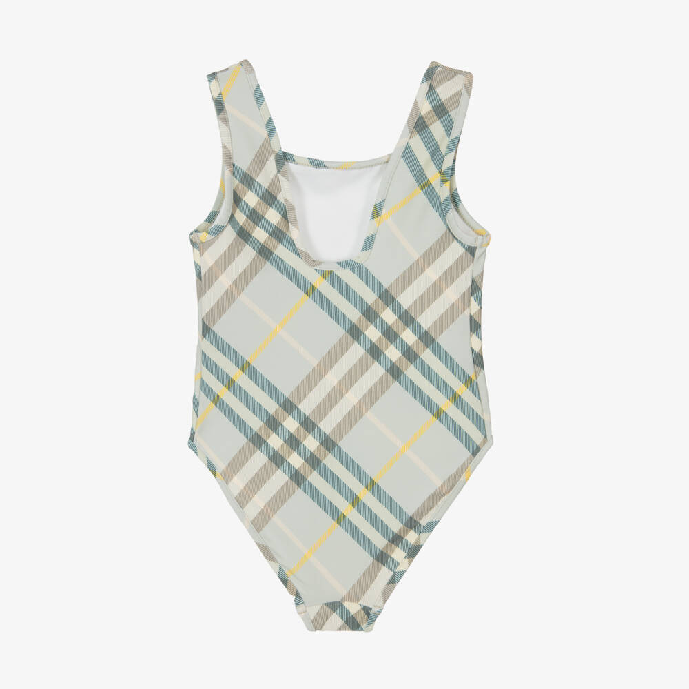 Burberry-Girls Green Check Swimsuit | Childrensalon Outlet