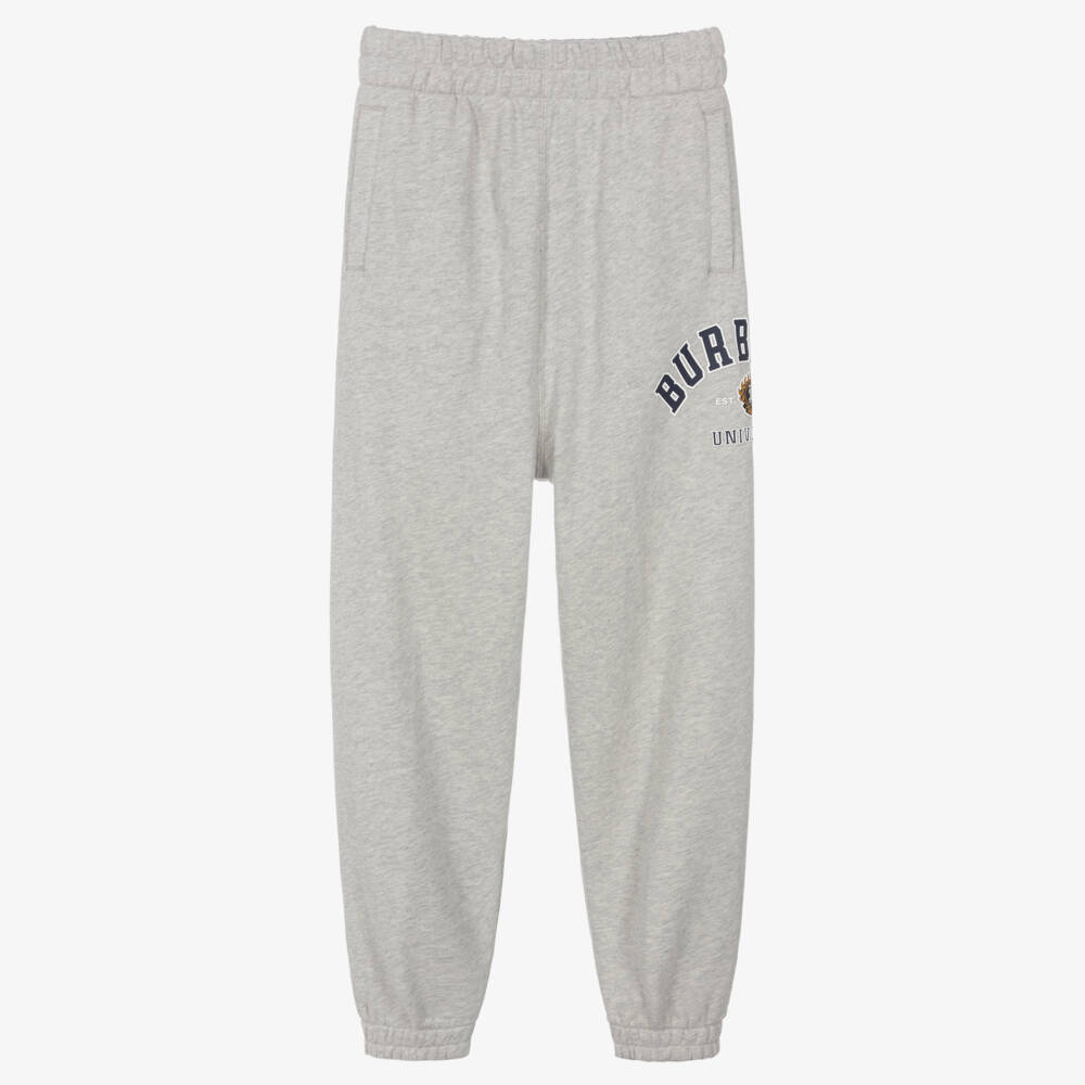 Burberry-Girls Grey Collegiate Cotton Joggers | Childrensalon Outlet