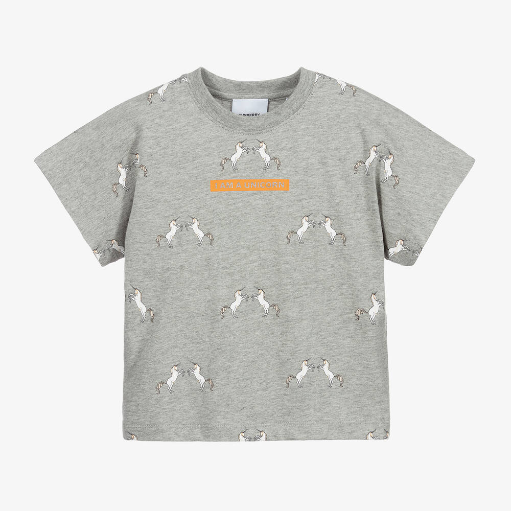 Burberry - Серая футболка с единорогами для девочек | Childrensalon