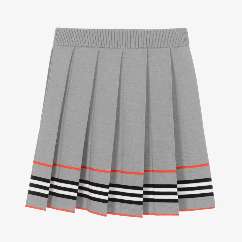 Burberry-Girls Grey Wool Pleated Skirt | Childrensalon Outlet