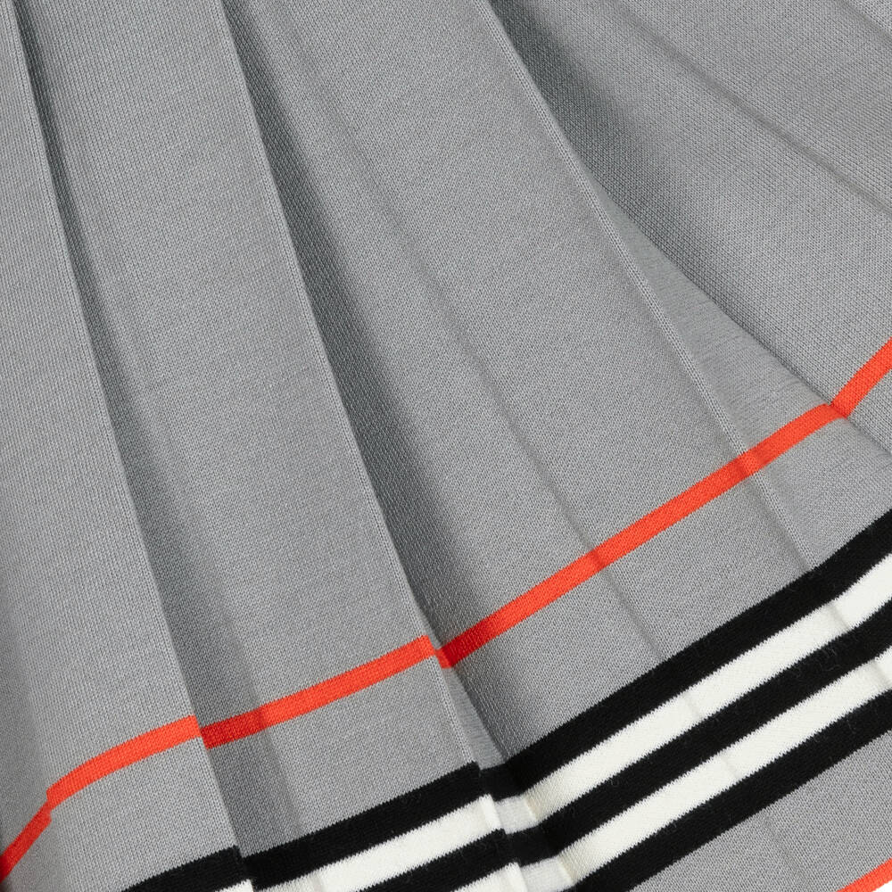 Burberry-Girls Grey Wool Pleated Stripe Skirt | Childrensalon Outlet