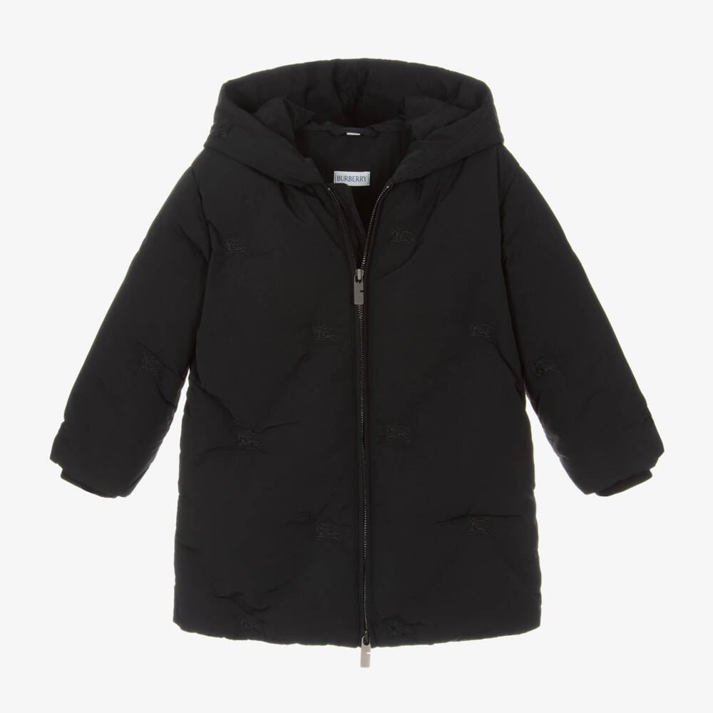 Burberry-Girls Hooded Black Belted Coat | Childrensalon Outlet