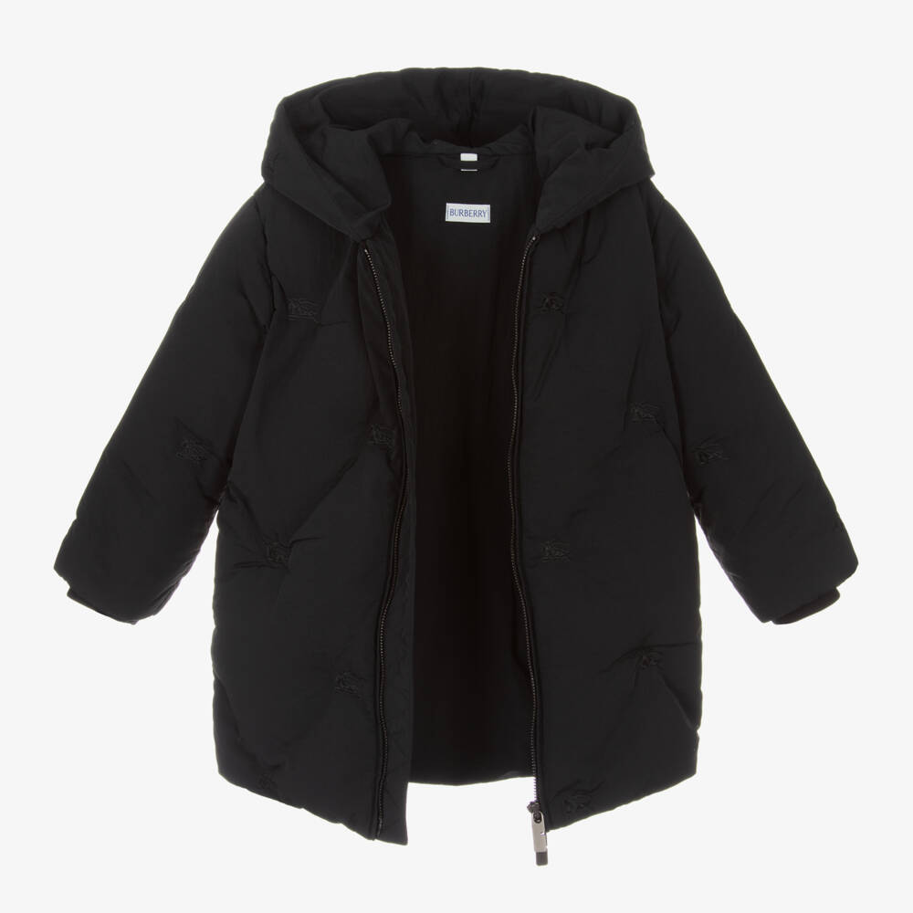 Burberry-Girls Hooded Black Belted Coat | Childrensalon Outlet