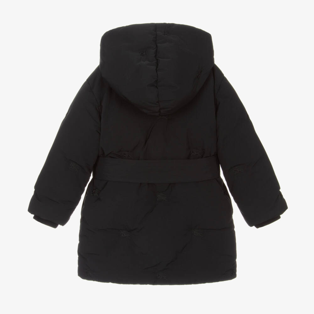 Burberry-Girls Hooded Black Belted Coat | Childrensalon Outlet
