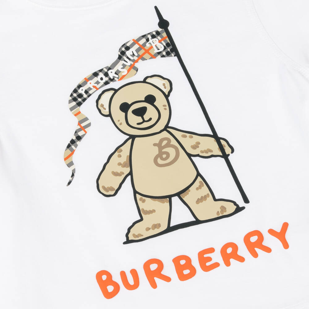 Burberry-Girls' Ivory Bear Graphic Tee | Childrensalon Outlet