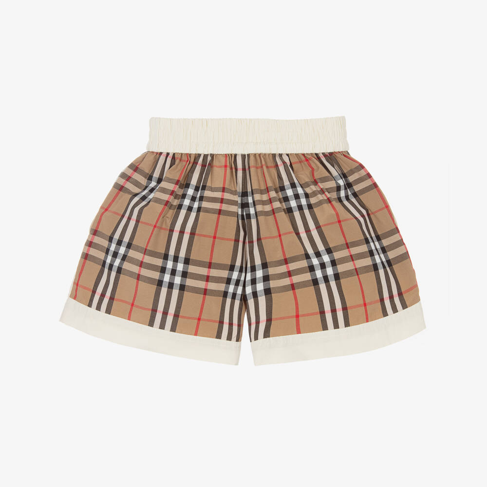 Burberry-Girls Ivory & Beige Plaid Shorts | Childrensalon Outlet