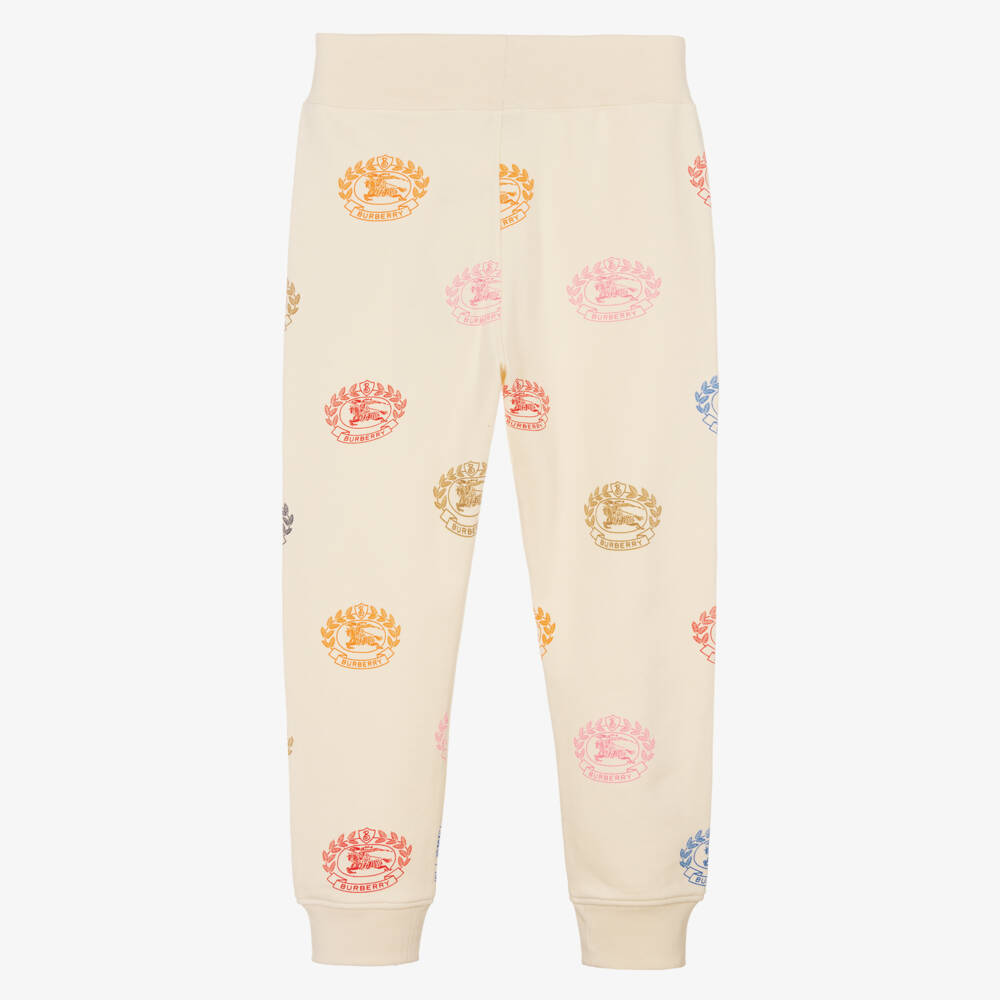 Burberry-Girls Ivory Cotton Logo Trousers | Childrensalon Outlet
