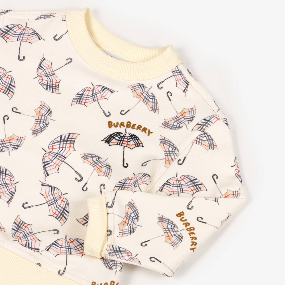 Burberry-Girls Ivory Cotton Sweatshirt with Umbrella Print | Childrensalon Outlet