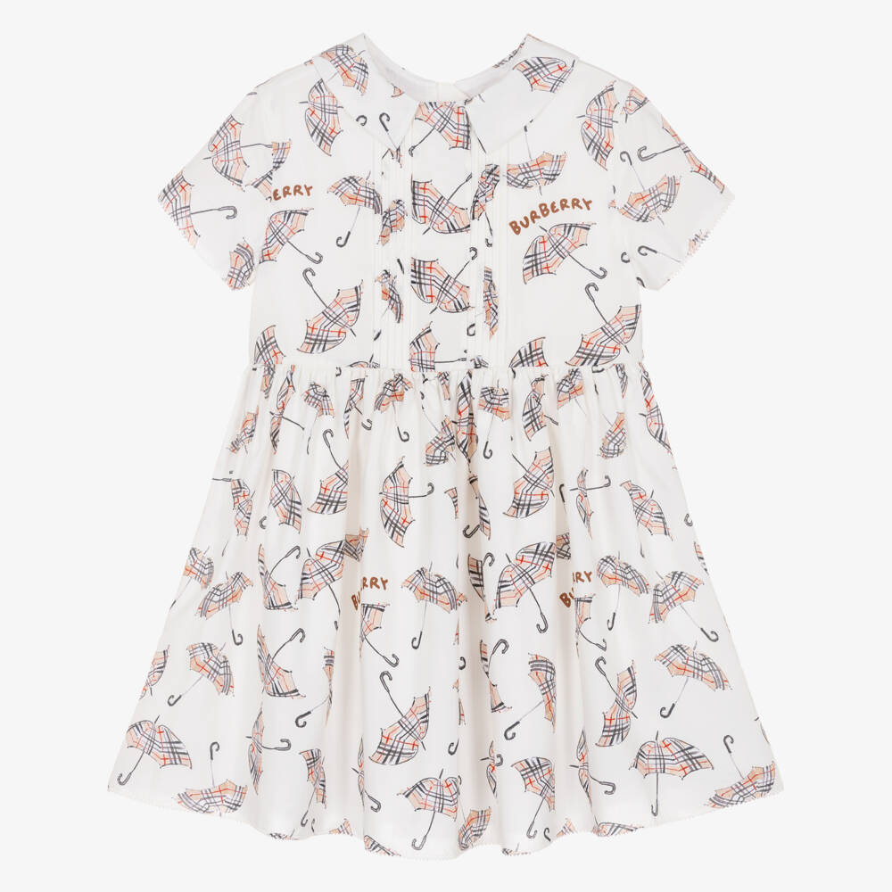 Burberry-Girls Ivory Cotton Umbrella Print Dress  | Childrensalon Outlet