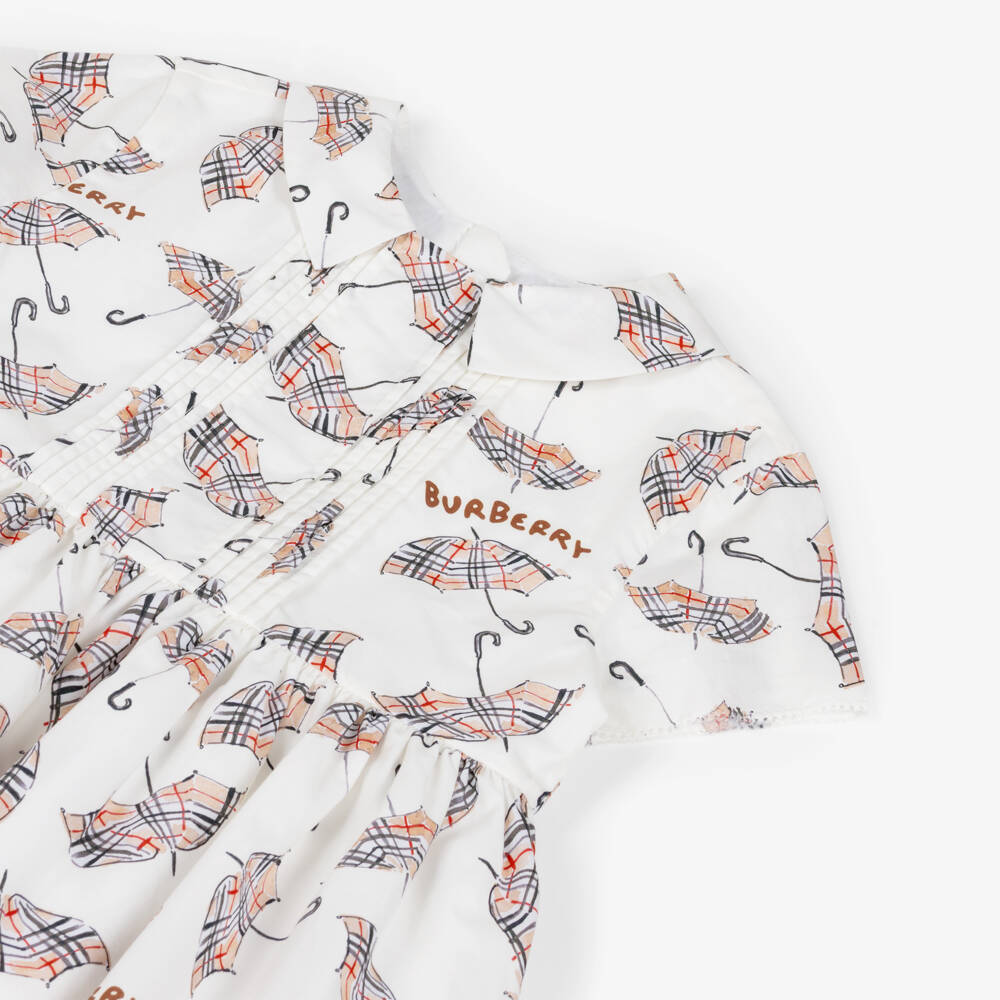 Burberry-Girls Ivory Cotton Umbrella Print Dress | Childrensalon Outlet
