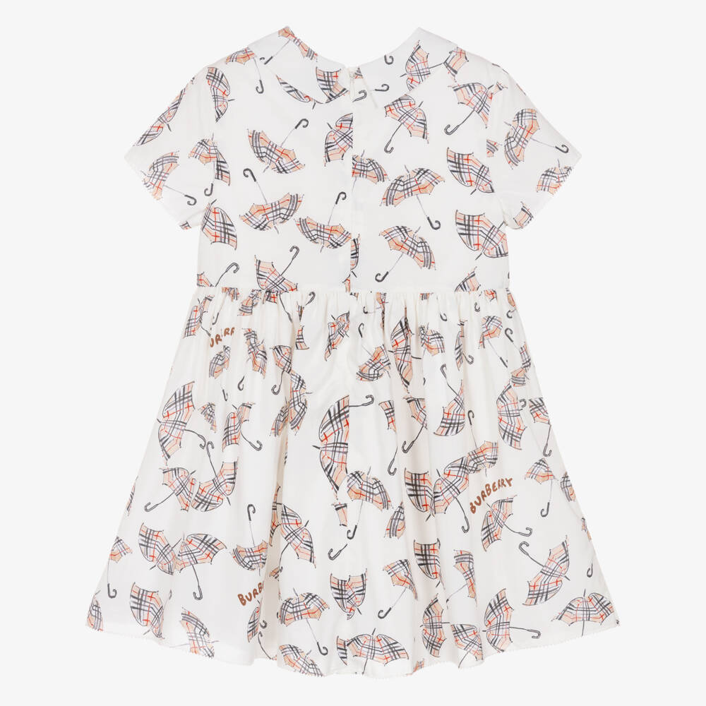 Burberry-Girls Ivory Cotton Umbrella Print Dress | Childrensalon Outlet
