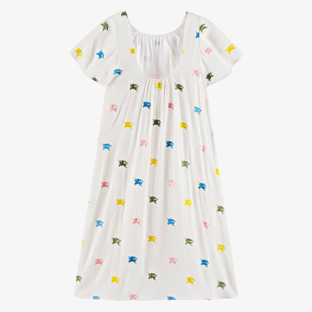 Burberry-Girls Ivory Embroidered Logo Dress | Childrensalon Outlet