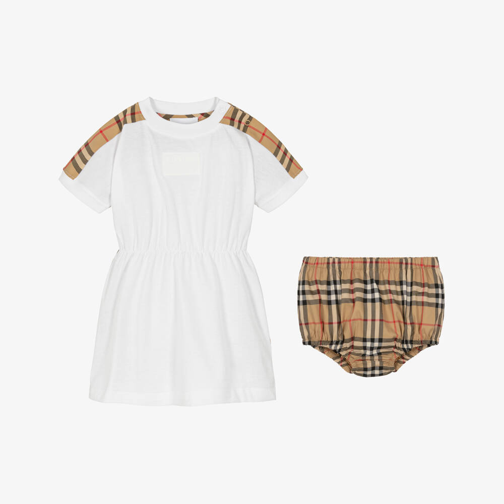 Burberry-Girls Ivory Heritage Pattern Dress | Childrensalon Outlet
