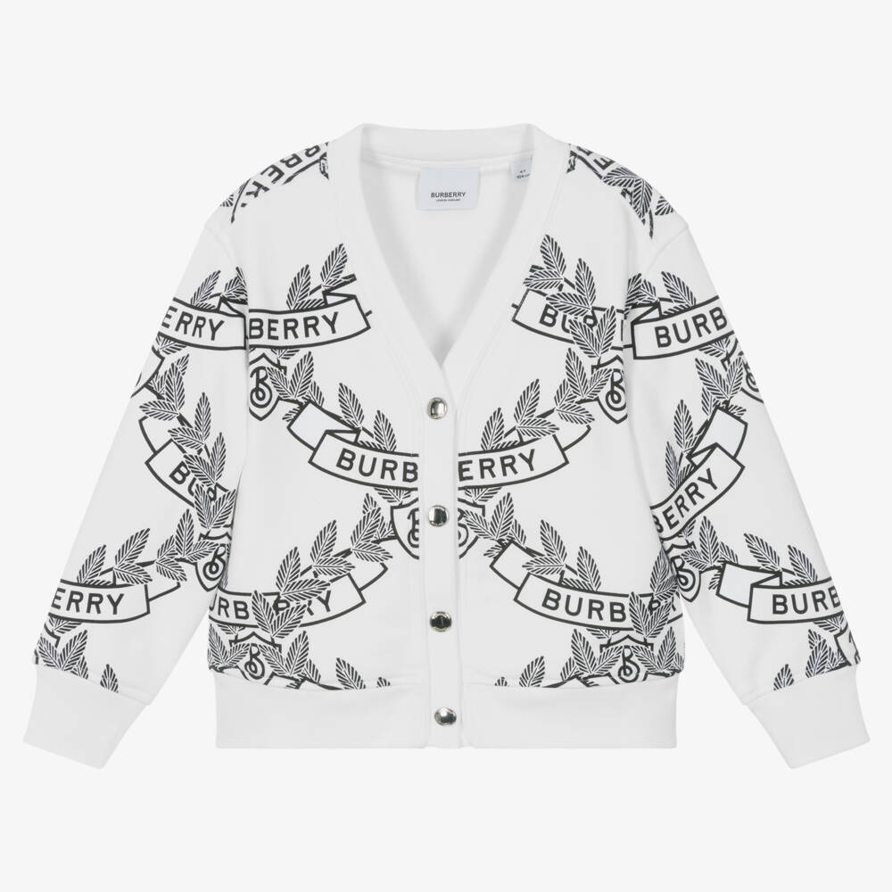 Burberry-كارديغان عاجي للبنات بشعار ورقي | Childrensalon Outlet